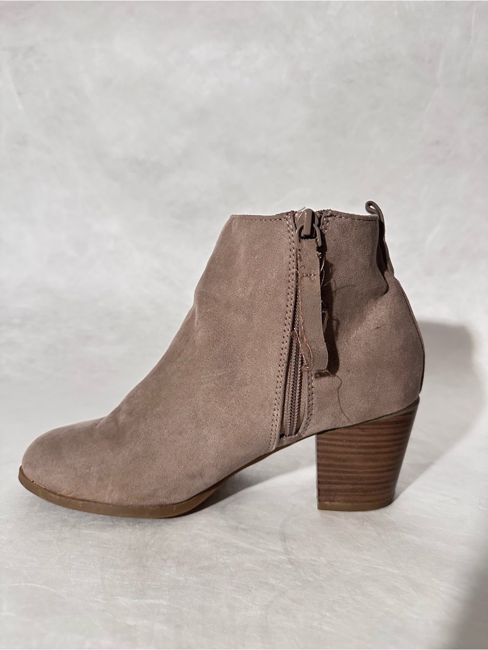 Sorel Taupe Suede Ankle Boot with Stacked Heel